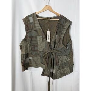NWT Blue Velvet Patchwork Tie Vest S/M Boho Cottagecore Quilted Artisan Green